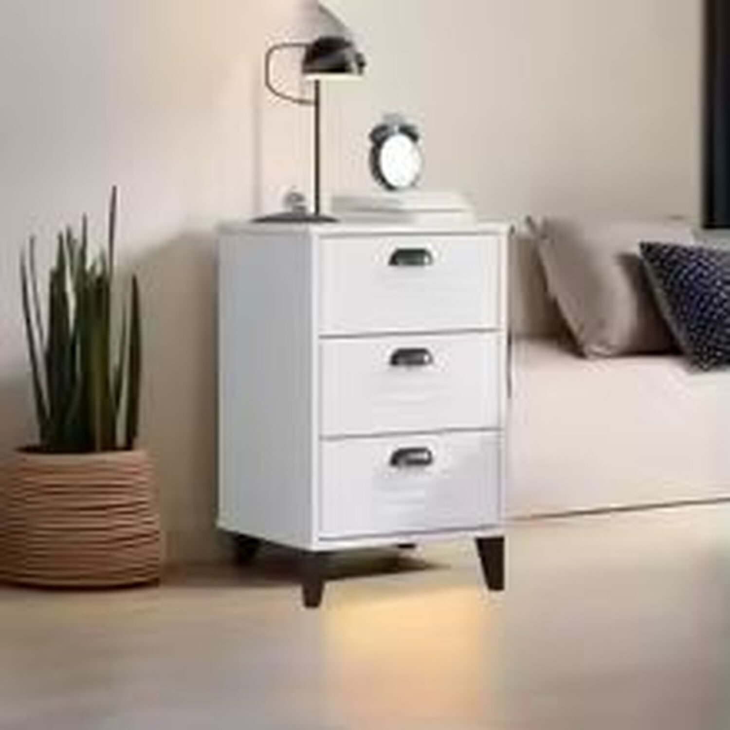 Bedside Cabinet With 3 Drawers - White