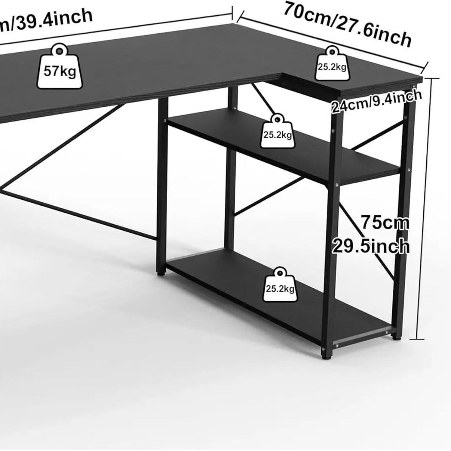 Gaming Desk With Storage And Shelves - Black