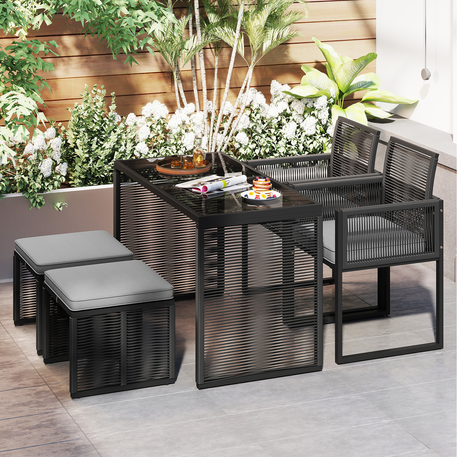 5 Pieces Space-saving Patio Dining Set - Black