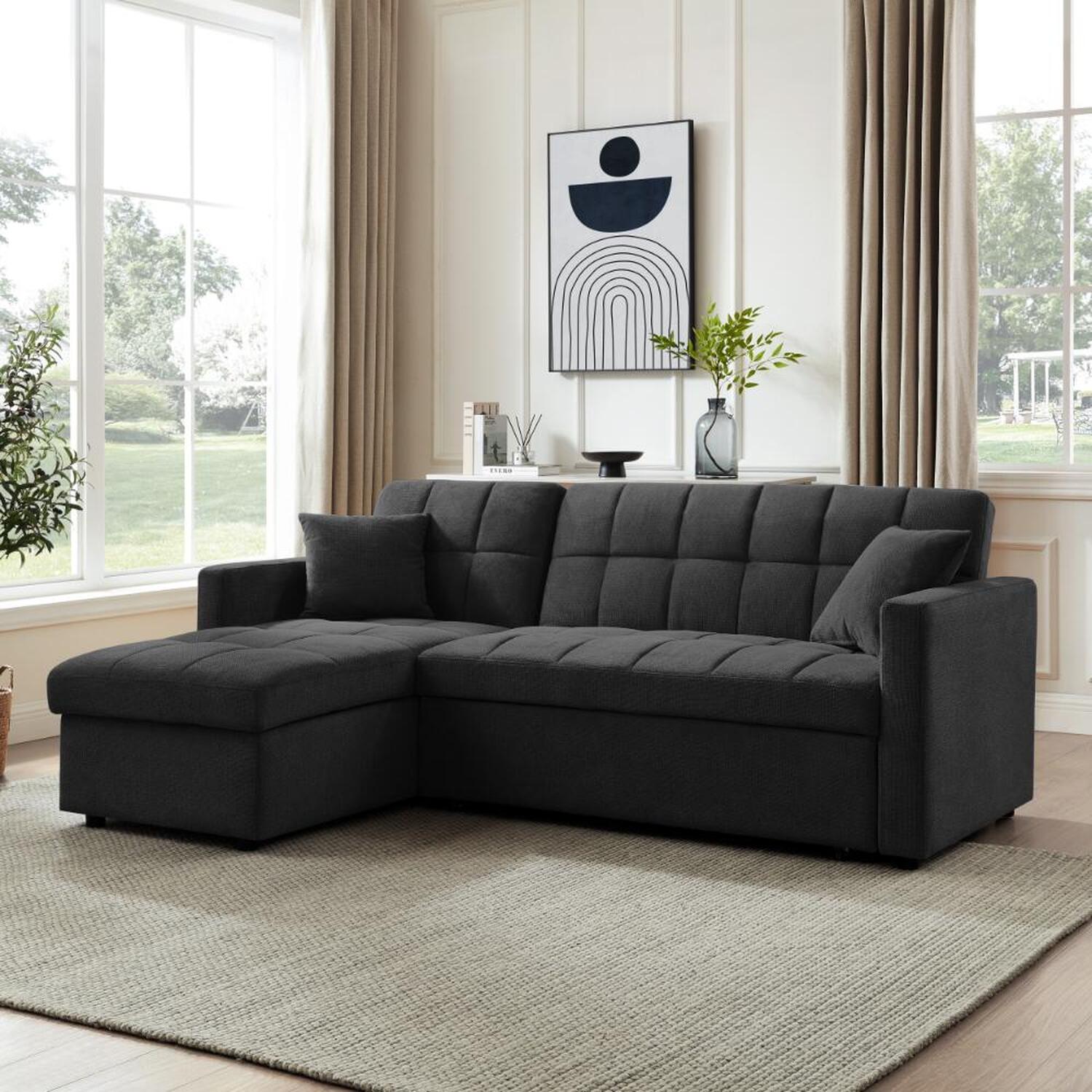 Grs Harry Pull Out Sofa Bed With Chaise - Charcoal