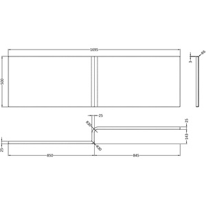 1700mm L Shape Bathtub Front Panel and Bath Screen Chrome