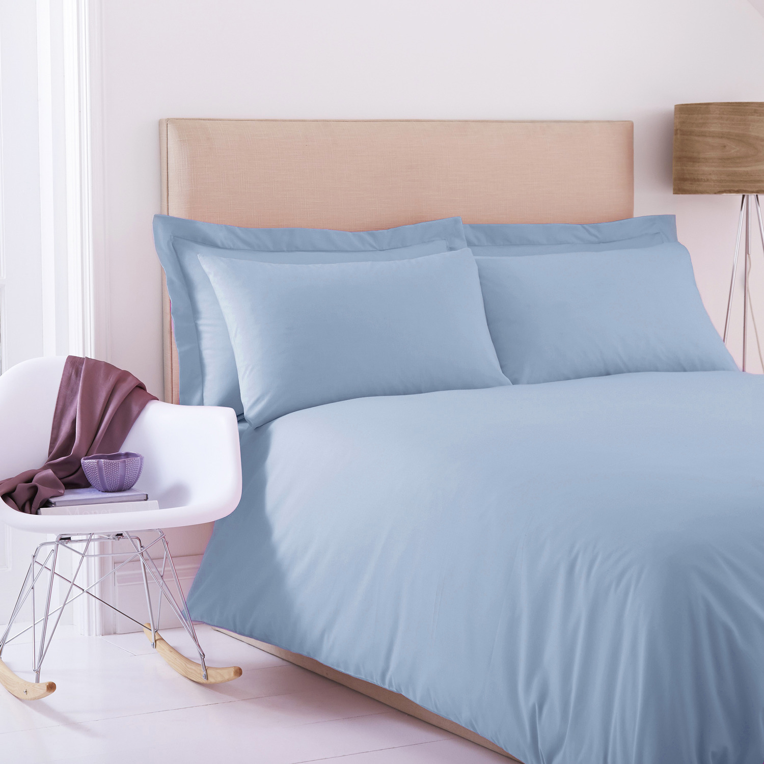 Charlotte Thomas Poetry Plain Dyed Duvet Cover Set - Blue Double 1 Duvet Cover And 2 Housewife Pillowcases