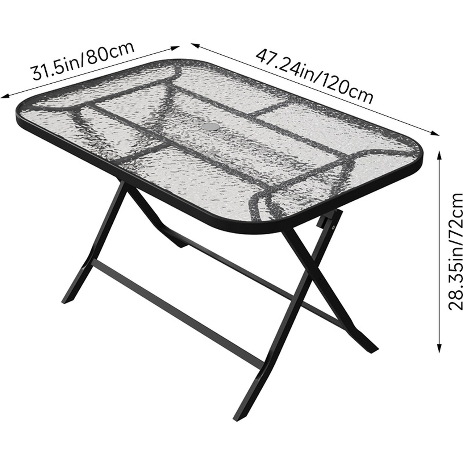 Garden Metal Folding Table With Parasol Hole - Black Transparent