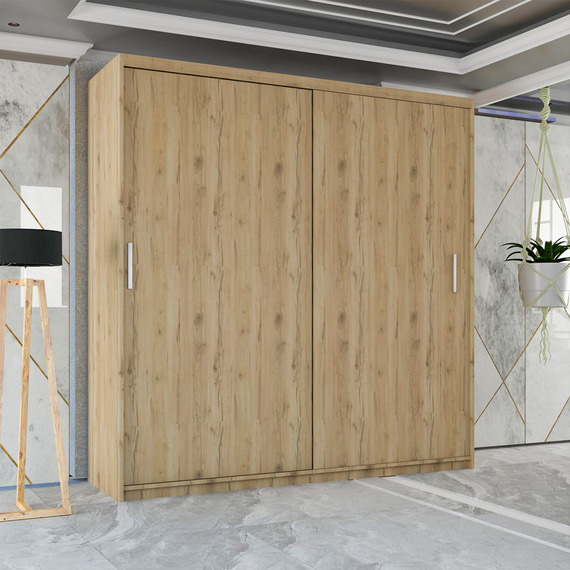Modern Double Sliding Door Wardrobe with Shelves and Rails