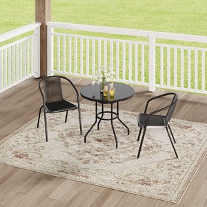 Outdoor Tempered Glass Garden Table with Four Folding Chairs
