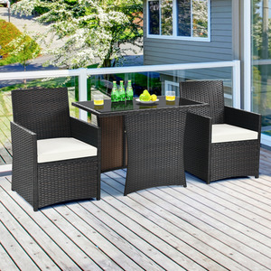 3 Pieces Outdoor Conversation Set Patio PE Wicker Set