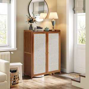 Wooden Shoe Storage Cabinet with Plastic Rattan Doors
