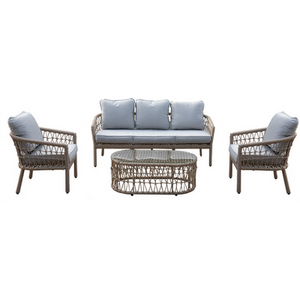 5 Seater Natural Woven Rattan Garden Furniture Sofa Set