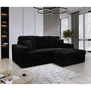 Black LUXE Fabric Chunky Cord Sofa with 2 Footstool shot 10162169