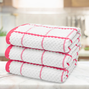 Pink Set of 3 Checkered Tea Towels shot 10278746