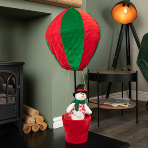 Plush Snowman Christmas Hot Air Balloon with Extension Pole