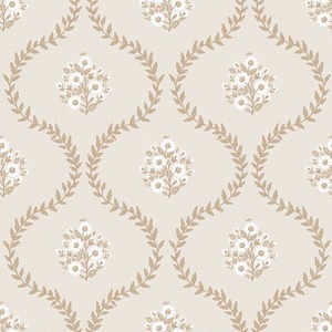 Posy Trellis Wallpaper in Taupe on Cream