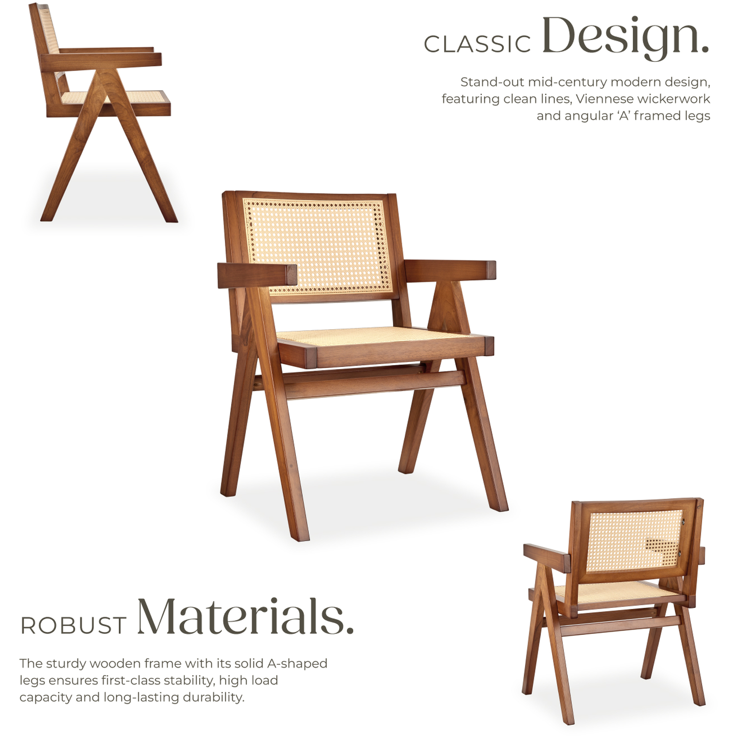 Dining Chair With Rattan Backrest And Solid Wood Frame - Dark Oak 82 5cm 2