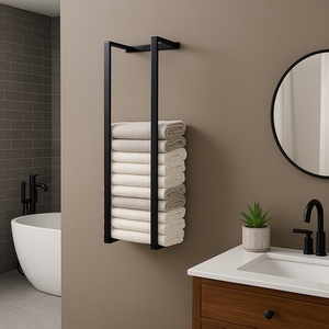 Wall Mounted Black Stainless Steel Double Bar Towel Rail 75cn