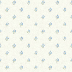 Ditsy Posy Wallpaper in Blue and Sage on Cream