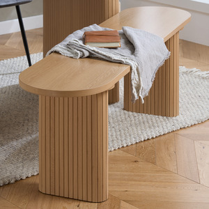 Oval Fluted Dining Table With 2 Benches