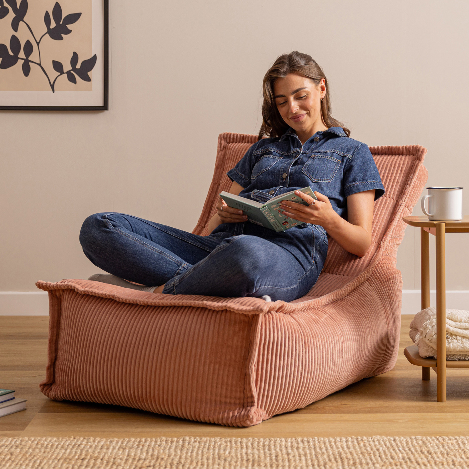 Adult And Kids Scandi Corduroy Bean Bag Set - Dawn Pink