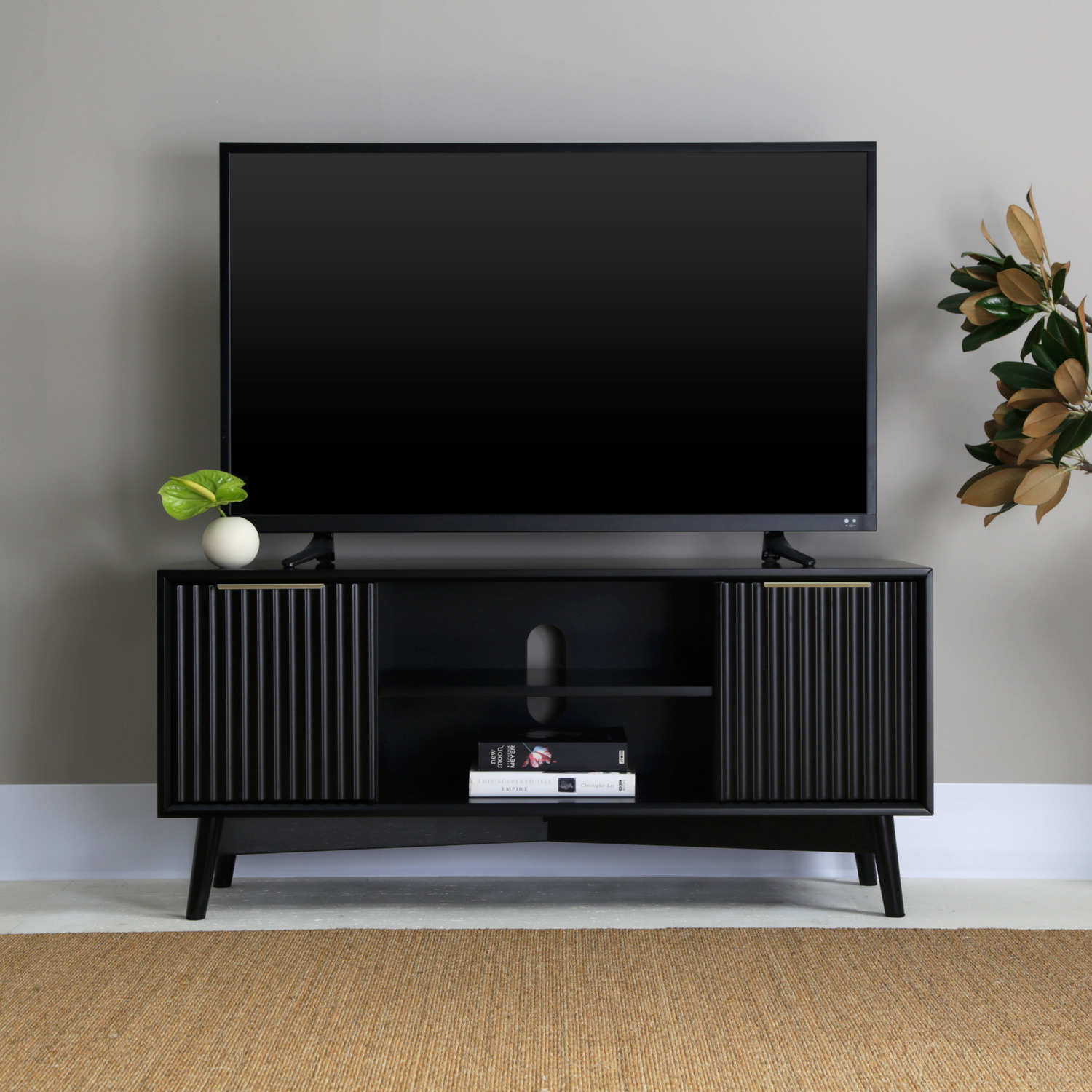 Monza - Fluted Tv Unit With Storage - Black