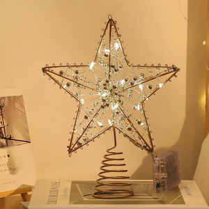 Gold Beaded Star Christmas Tree Topper with Lights