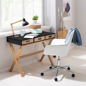 Paulo Desk with 3 drawers in black and stained wax