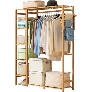 Wooden Clothes Rack with Shelves