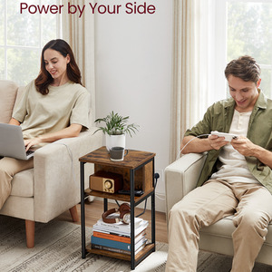 VASAGLE 3-Tier Slim Side Table with Charging Station