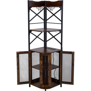Dark Brown & Black / Dark Brown & Black 5-Tier Corner Bar Cabinet with Built-In Power Outlet shot 11674099
