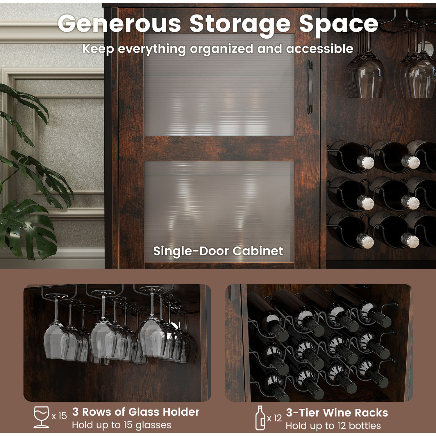 Wine Bar Cabinet - Brown