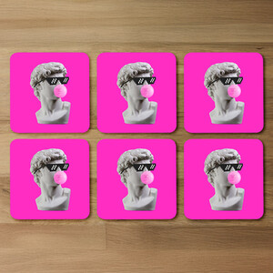 Plaster statue,  David's head in pixel glasses Designer Coaster Set