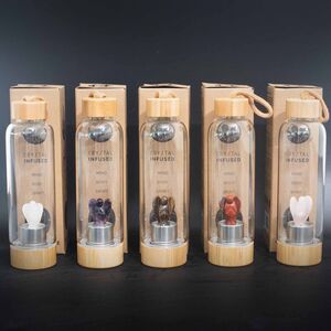 Crystal Infused Glass Water Bottle Cleansing Clear Quartz Angel