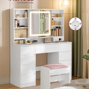 Dressing Table with LED Mirror, Vanity Desk, Cloud White