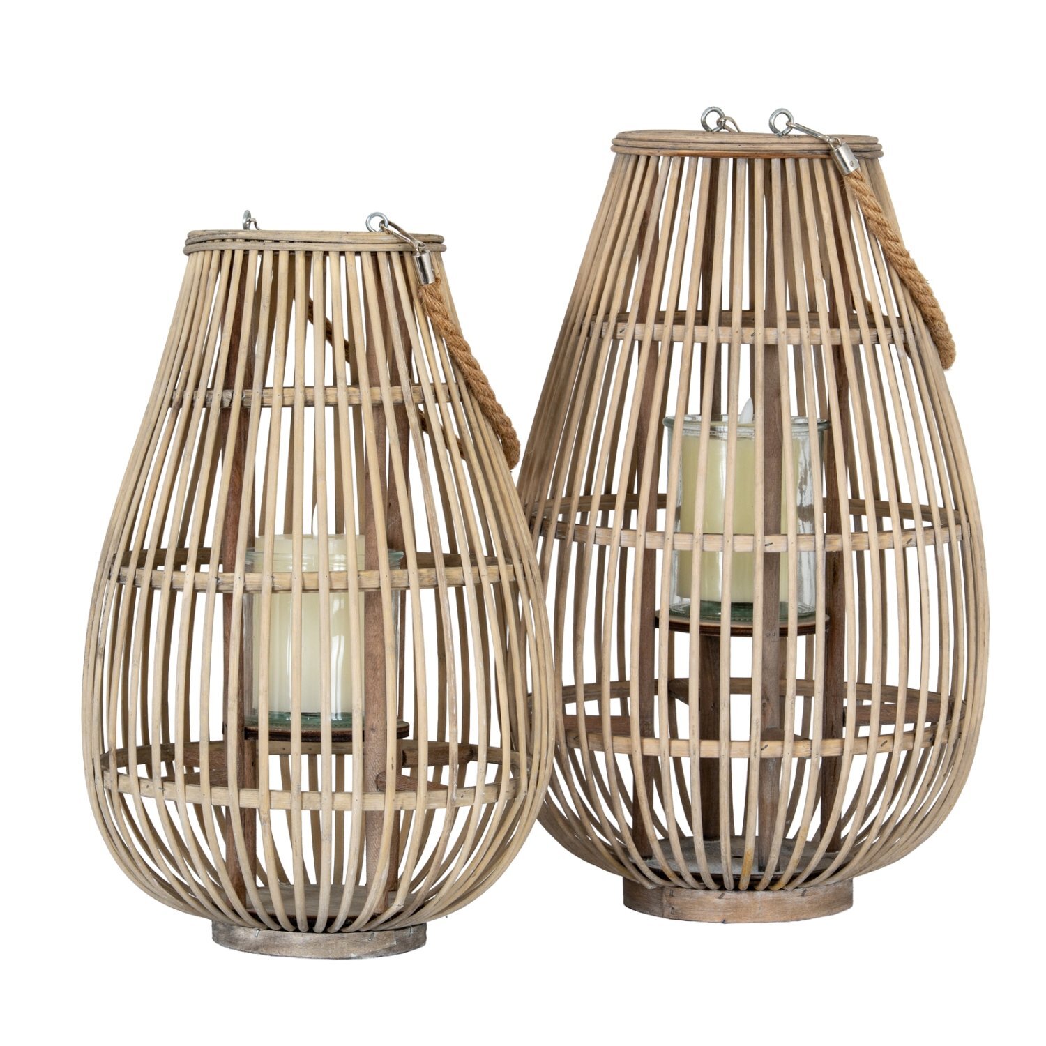 Large Ellipse Wicker Lantern with Glass Holder Organic Warm Glow - Brown