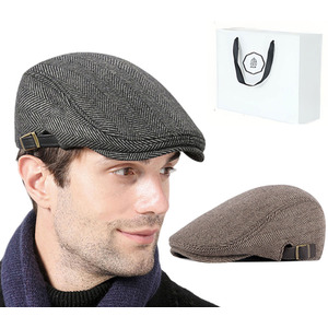 ELLA Men's Cotton Classic Herringbone Flat Cap, Adjustable Newsboy Gatsby HatInc