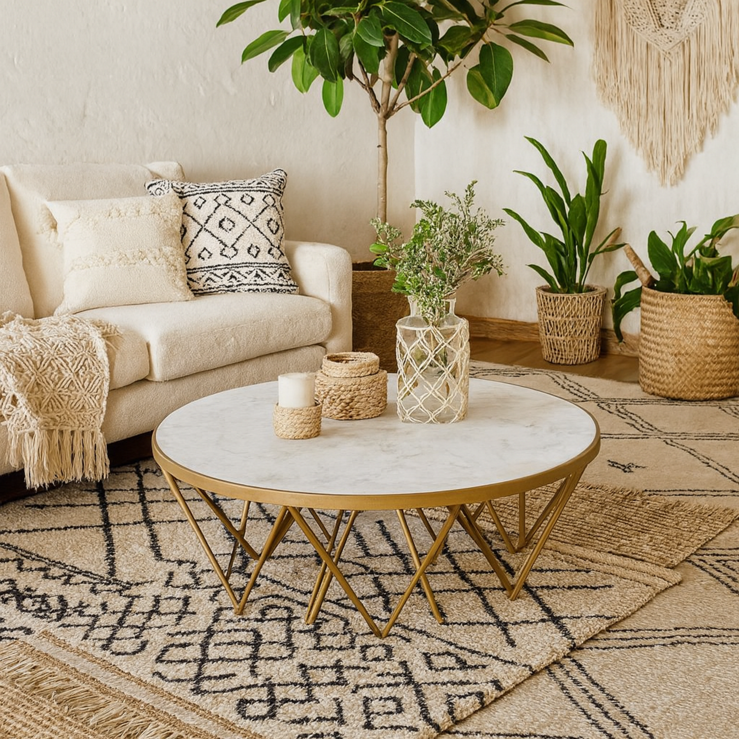 Livorno 100cm White Marble-effect Recycled Glass Coffee Table With Gold Metal Base - White