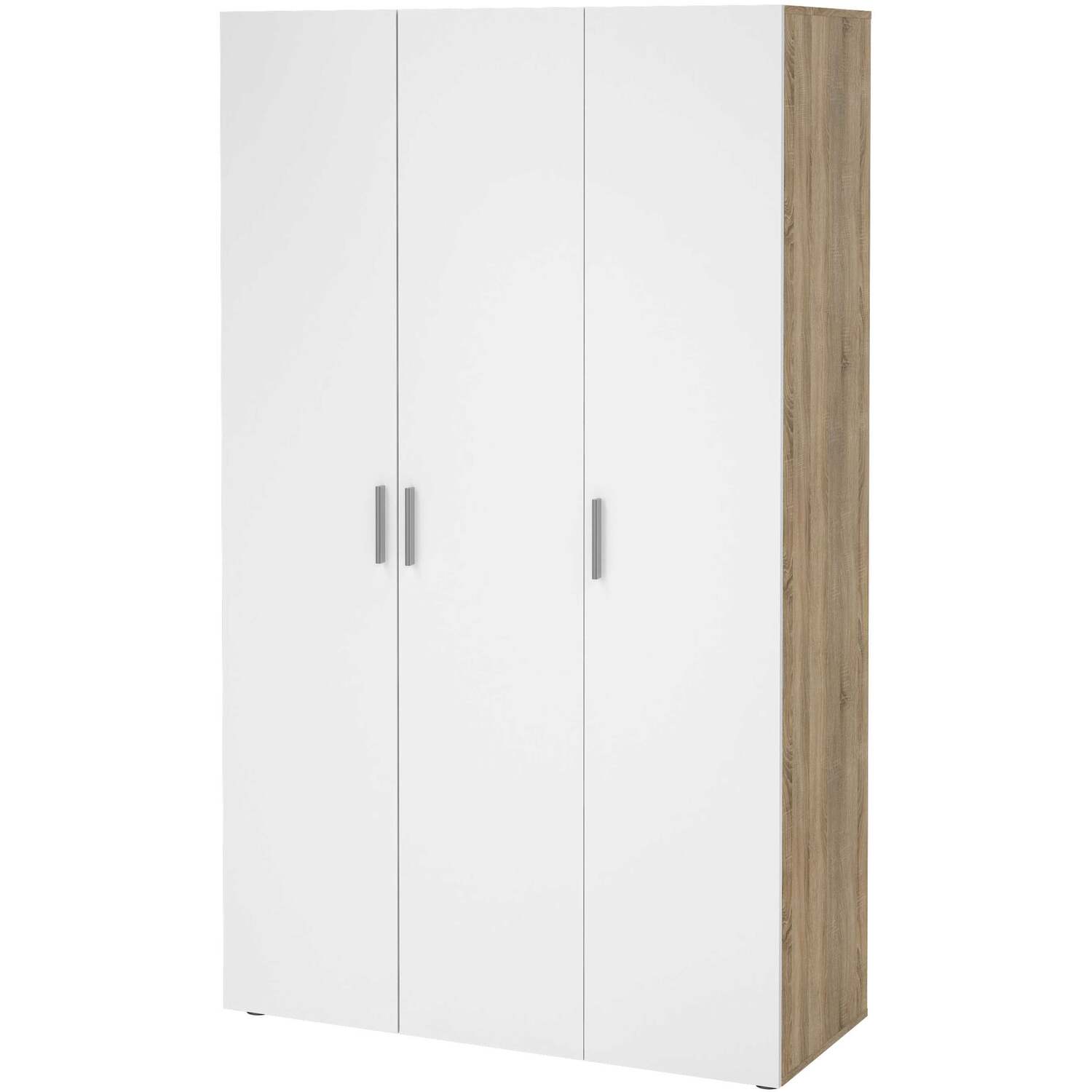 Daejeon 3-Door Wardrobe in Natural Oak Effect and White, Matt Finish - Natural and White