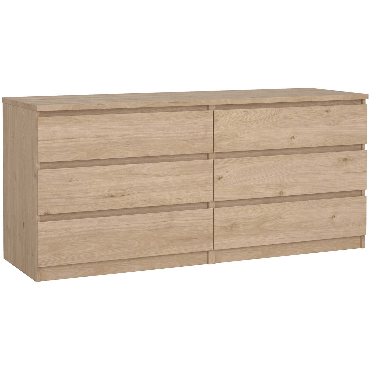 Budapest Wide Chest of Drawers in Natural Oak Effect, 6 Drawers - Natural