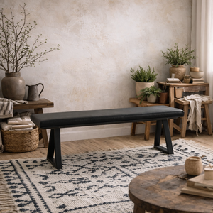 Wyld Haus Balbriggan Large Black Faux Leather Backless Bench