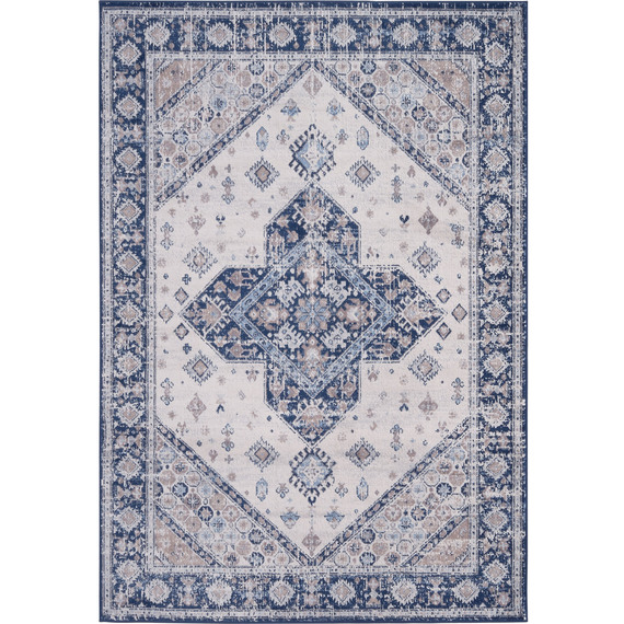 Montana Bordered Medallion Rug - Blue / 240 x 340 cm