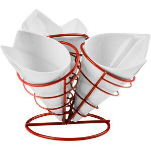 Hollywood 3 French Fry Cones With Red Metal Stand Set