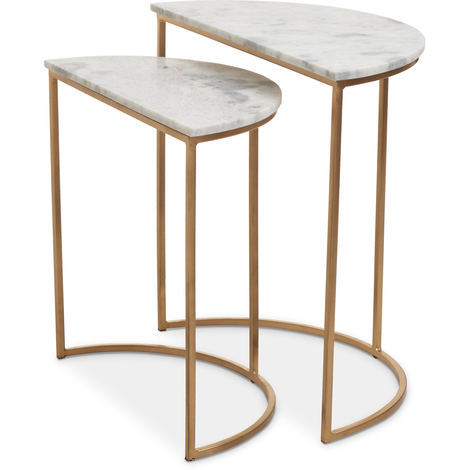 Mandoli Nest Of 2 White Marble Top Semicircular Side Tables - White