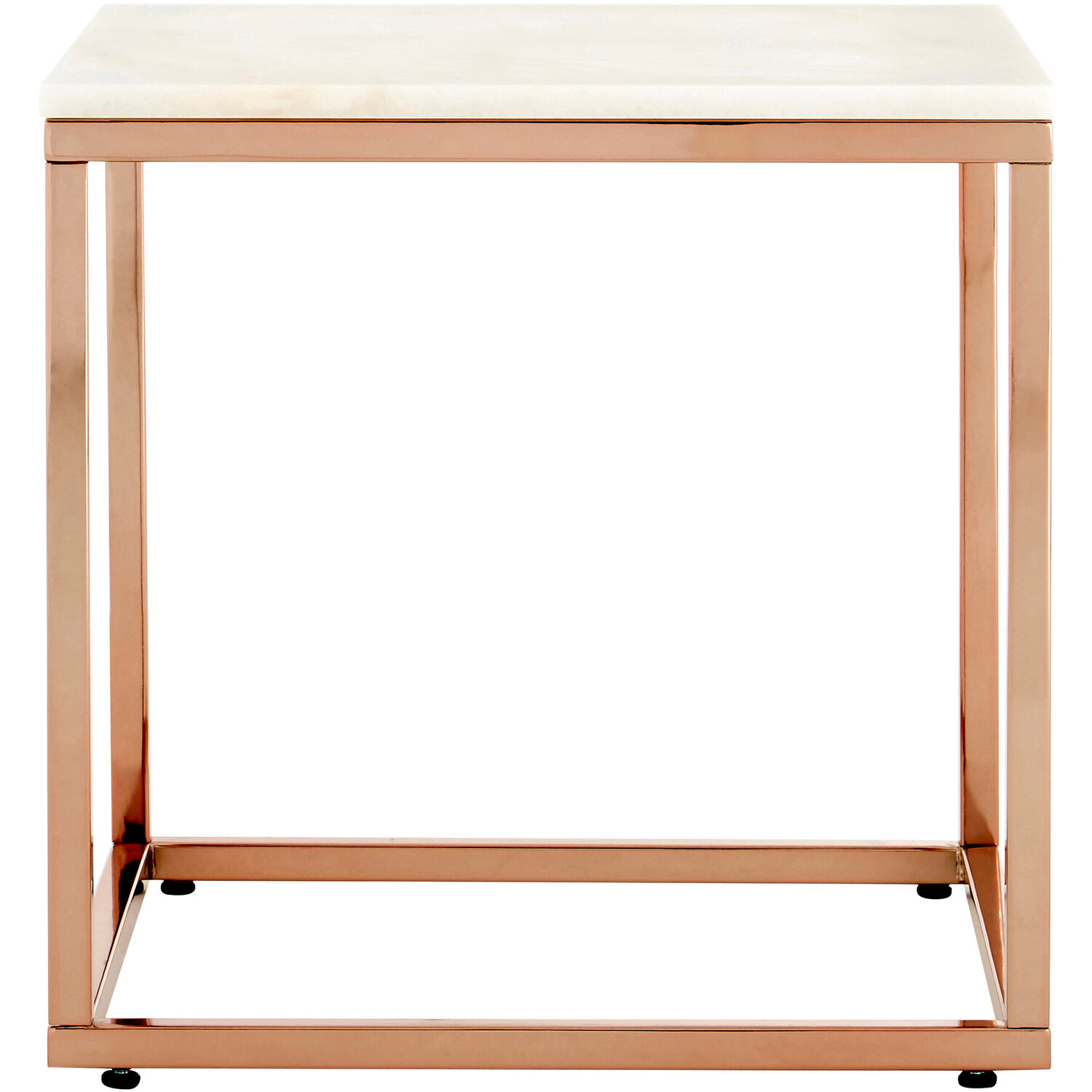 Allure Square White Marble and Rose Gold Square End Table - Gold