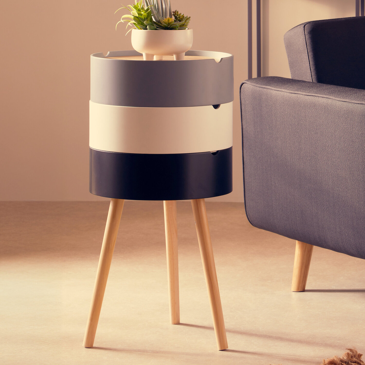 Viborg Three Tier Storage Side Table - Black