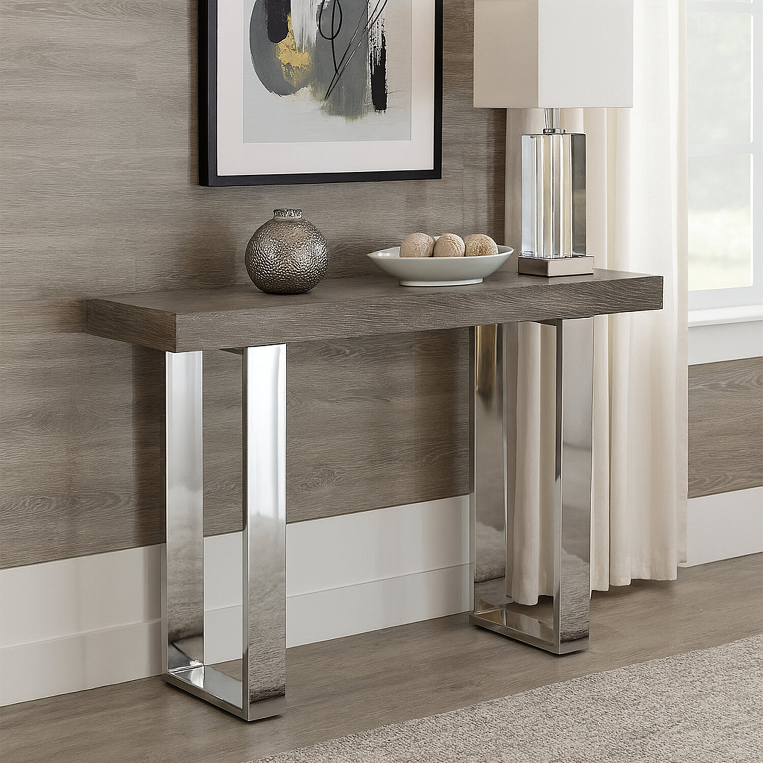 Ulmus Grey Elm Wood Console Table - Grey