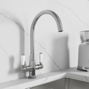 Burford Traditional Brushed Metal Kitchen Mixer Tap Twin Lever