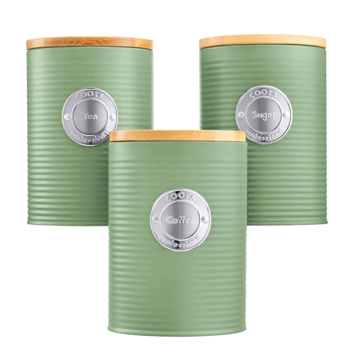Cooks Professional 3 Piece Ribbed Kitchen Storage Set - Green & Silver