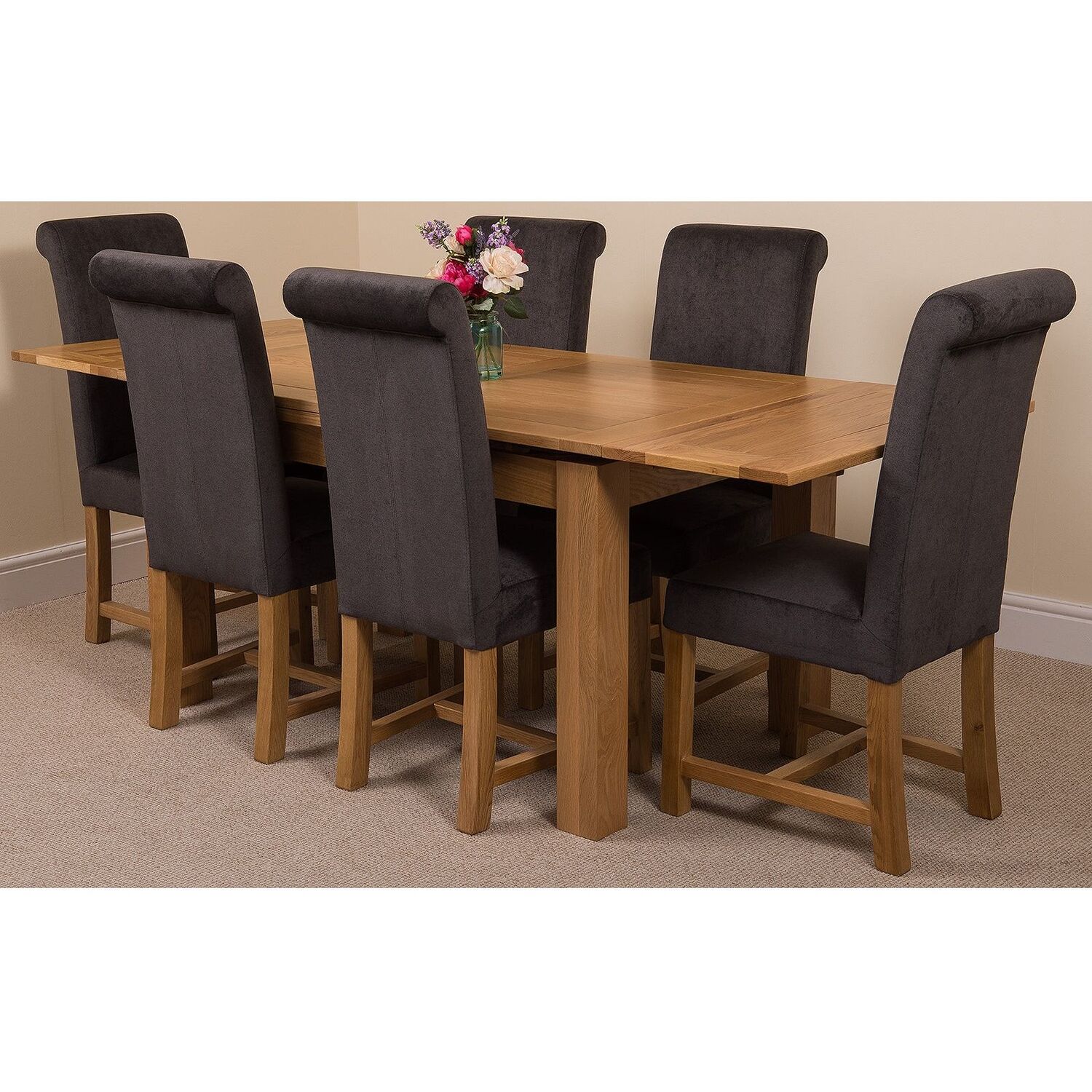 Thats Furniture Richmond 140-220Cm Oak Extending Dining Table + 6 Washington Fabric Chairs - Black