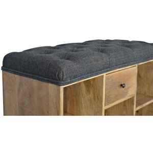 Solid Wood Black Tweed 1 Drawer Bench