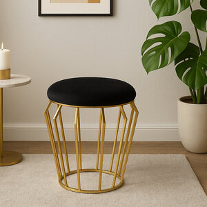 Jaipur Black Velvet And Gold Finish Stool