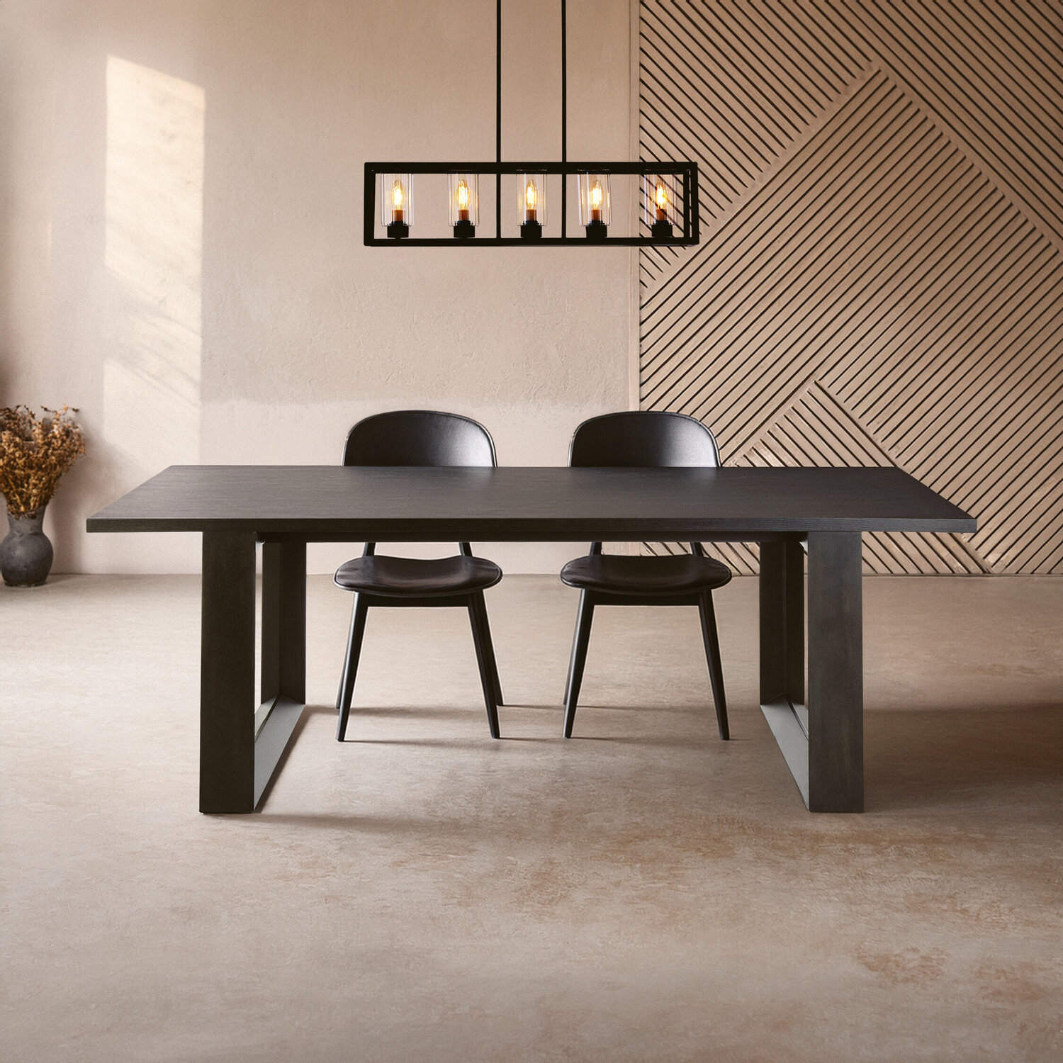 Diamond Dining Table with Oak Veneer Top - Black