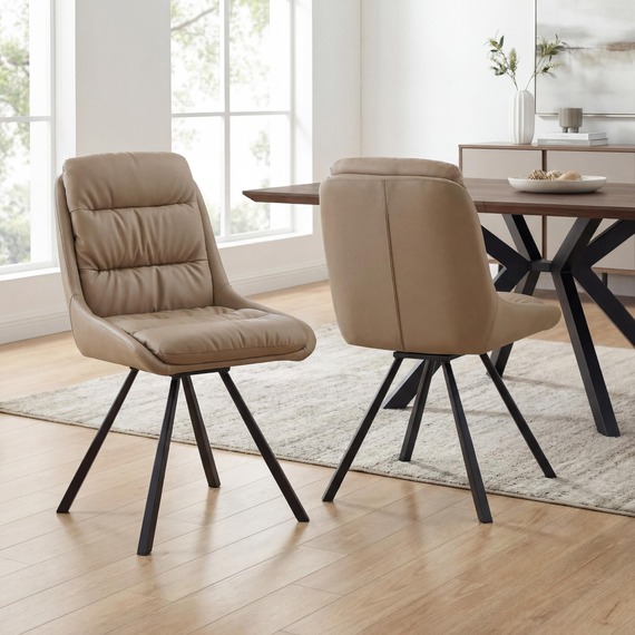 Brixton Mink Leather Effect Swivel Dining Chair  Black Metal Tapered Legs